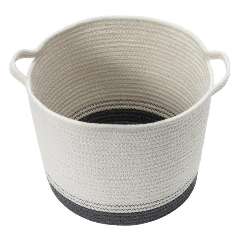 Round White &amp; Grey Cotton Rope Basket