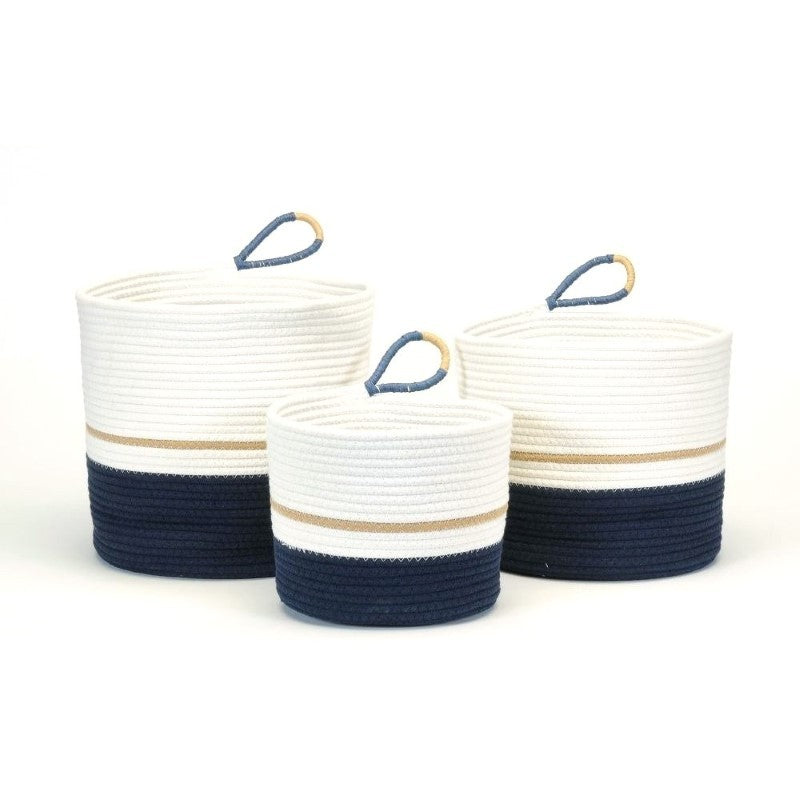 Round White &amp; Navy Basket