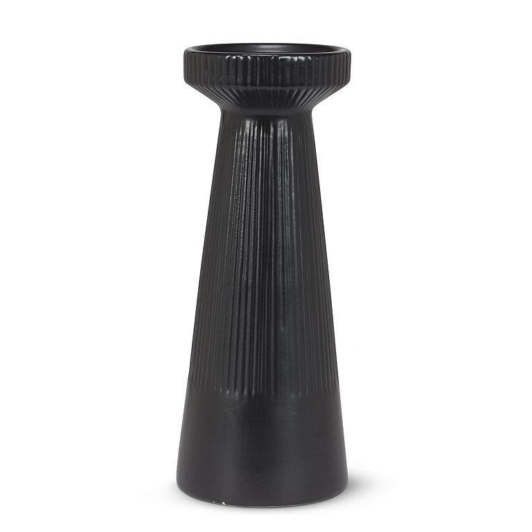 Matte Black Ribbed Pillar Candle Holder