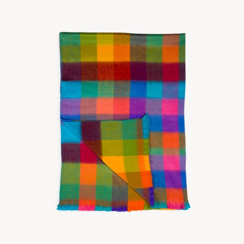 Pokoloko Fringed Check Alpaca Throw, Multicolour
