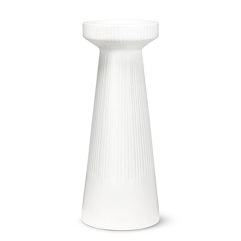 Ribbed Pillar Candle Holder in Matte White