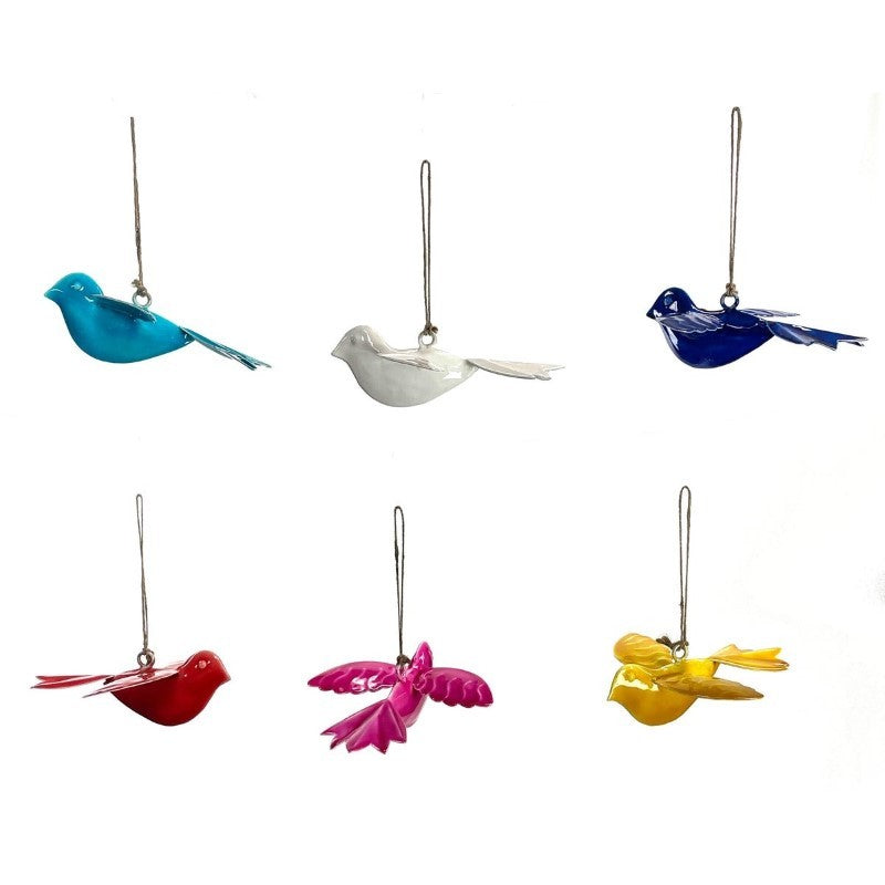 Iron Embossed Enamel Hanging Birds, 6&quot;