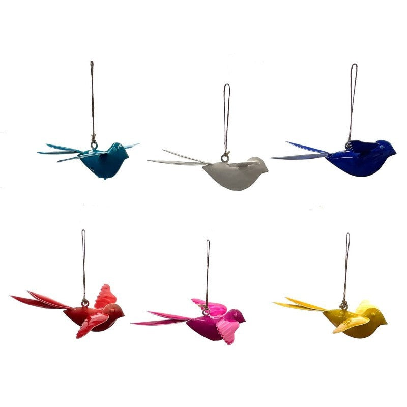 Iron Embossed Enamel Hanging Birds, 8&quot;