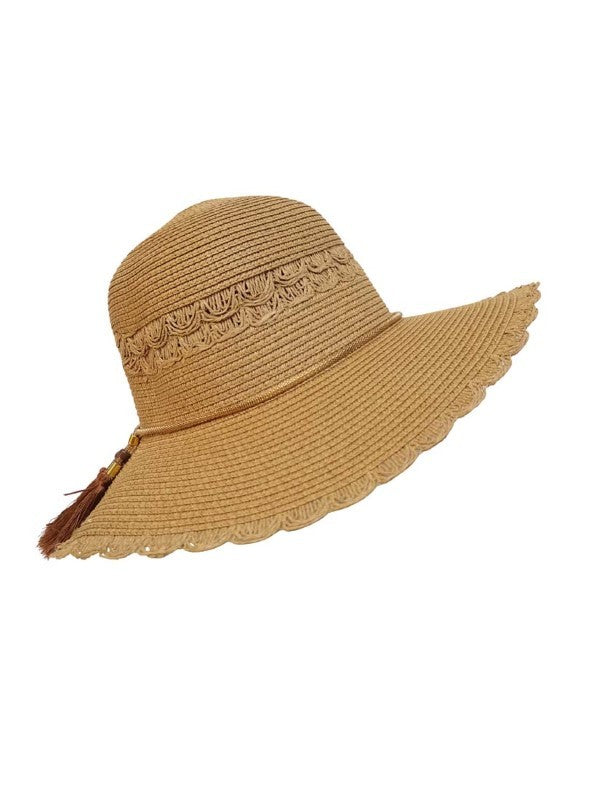 Brim Straw Hat W/Tassel Strap