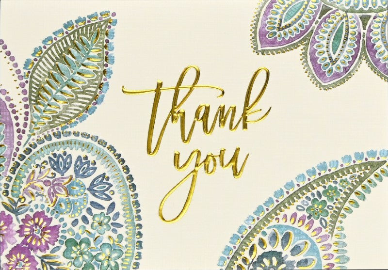 Watercolour Paisley Thank You Notes, Box of 14