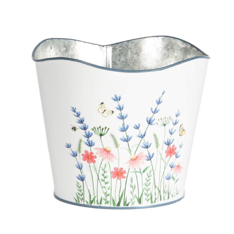 Round Embossed Floral Metal Planter