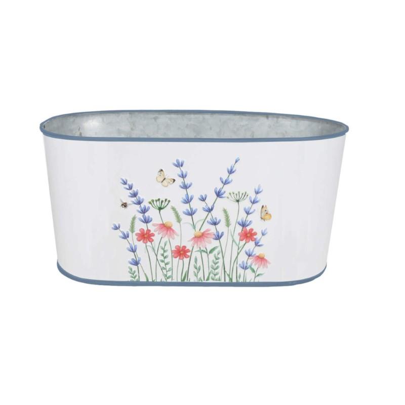 Oval Embossed Floral Metal Planter