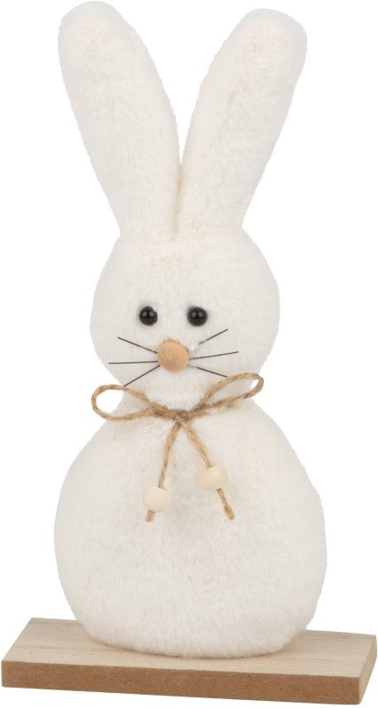 White Plush Bunny On Wood Base