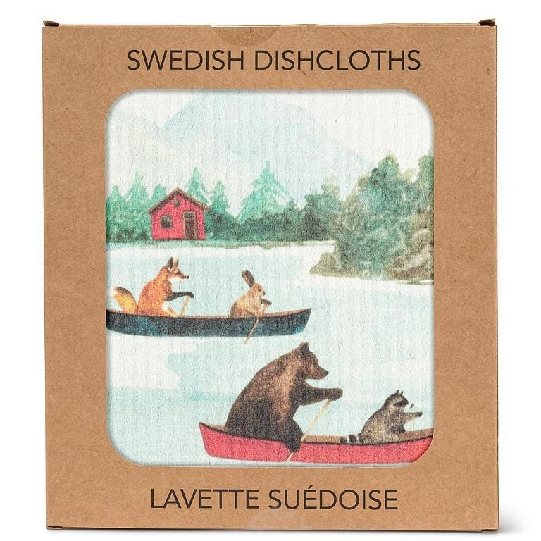 Animals In Canoe Swedish Dishcloth, Single