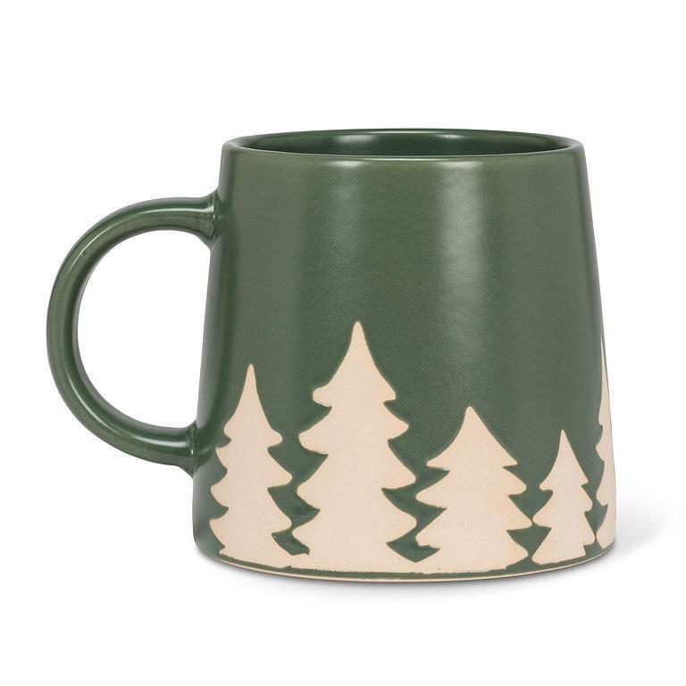 Wide Base Mug with Pine Trees, 14oz