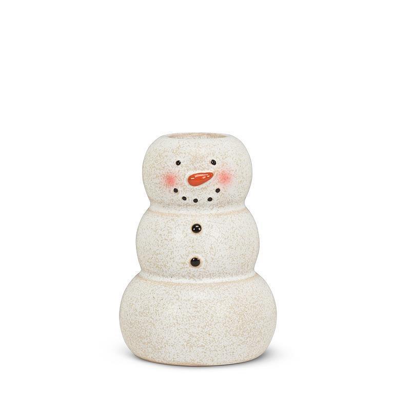 Small Happy Snowman Taper Holder, 3.5"H
