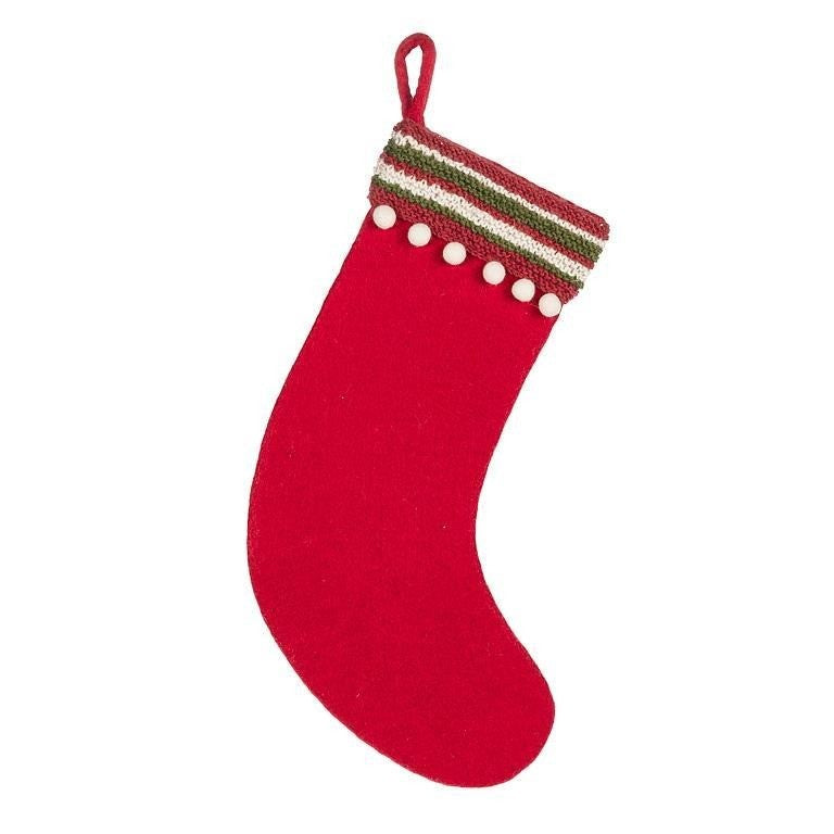 Felt Stocking with Knit Band &amp; Pompoms