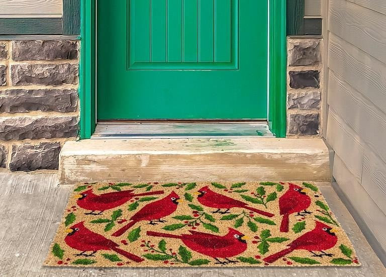 Cardinals &amp; Holly Coir Doormat