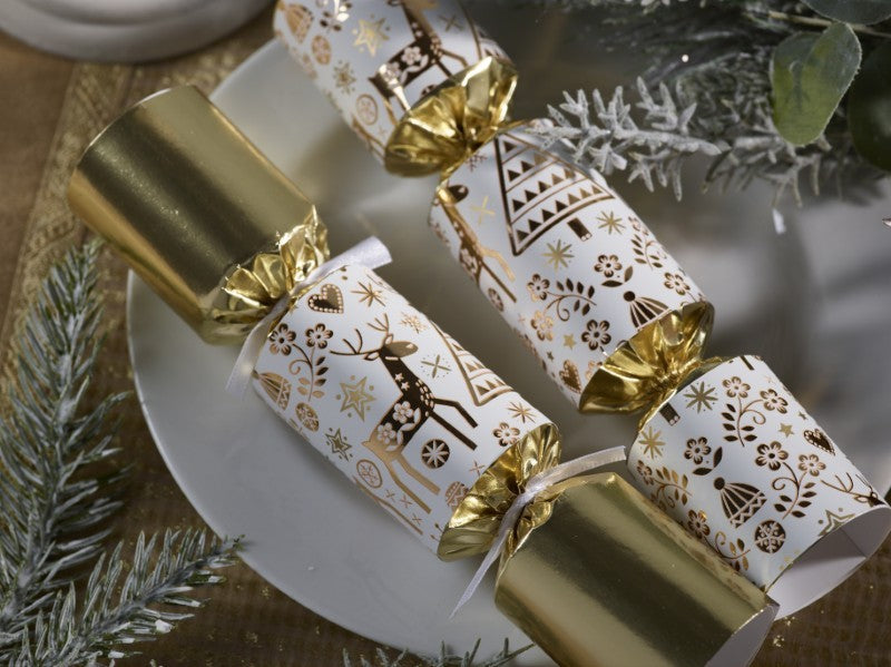 Gold Shiny Reindeer Christmas Crackers, Set of 10