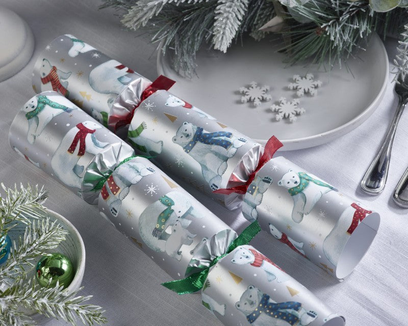 Racing Polar Bear Christmas Crackers, Set of 6