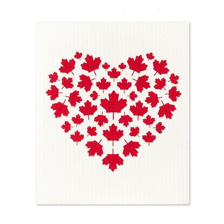Canada Flag &amp; Heart Swedish Dishcloth, Set of 2