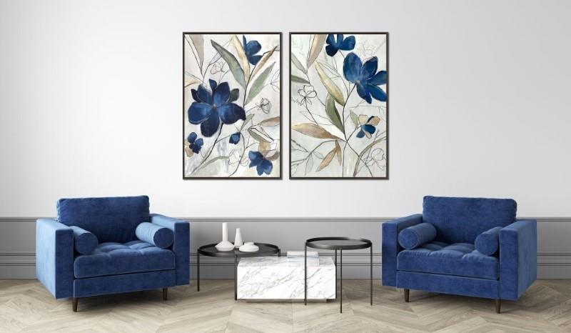 Modern Blue Floral Canvas Wall Art I, 30" x 45"