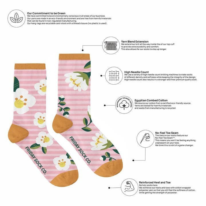 Pink Stripes Floral Socks - Sm