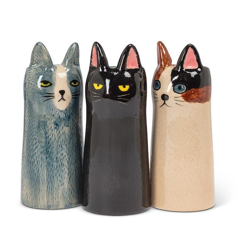 Skinny Blue Cat Vase, 6"H
