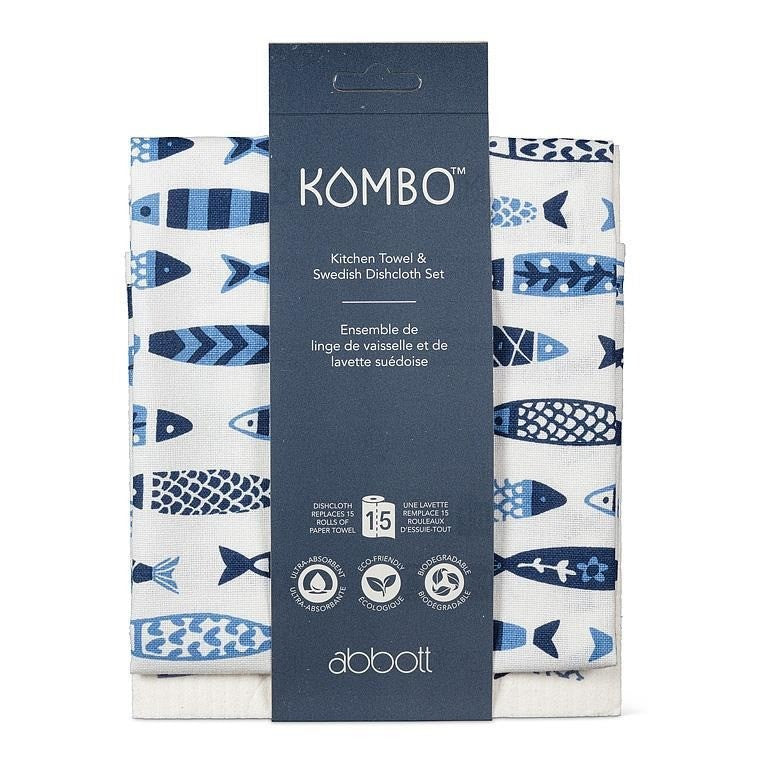 Swimming Fish Dishcloth &amp; Kitchen Towel Set of 2