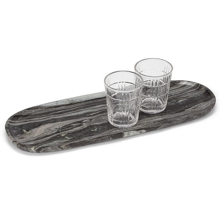 Large Black Marble Oblong Tray, 19.5"