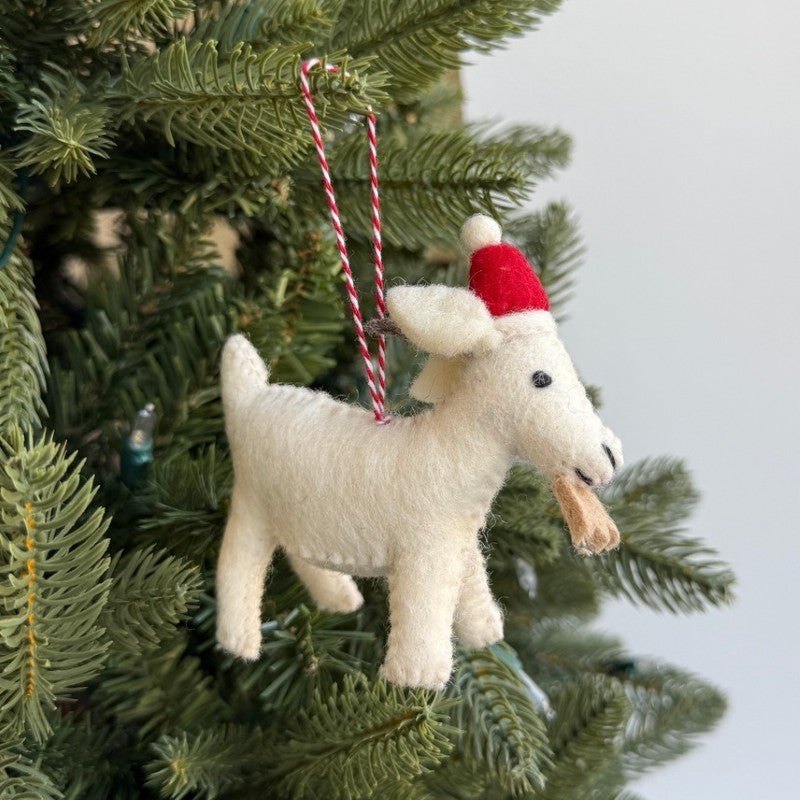 Felt Goat in Santa Hat Ornament