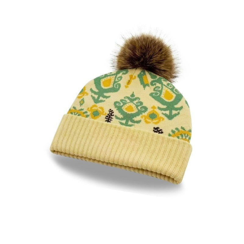 Yellow Green Knit Pom Beanie
