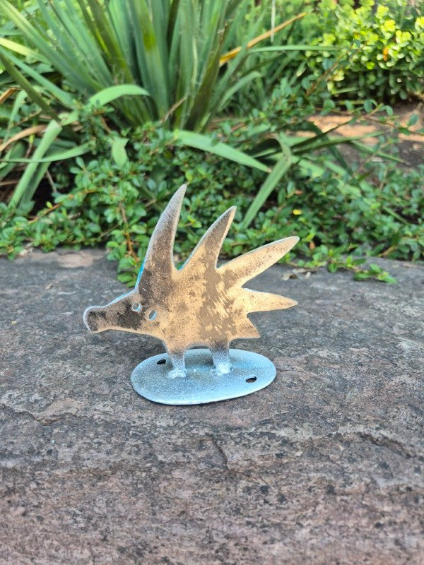 Blue Green Hedgehog Garden Statue, 5" x 4"