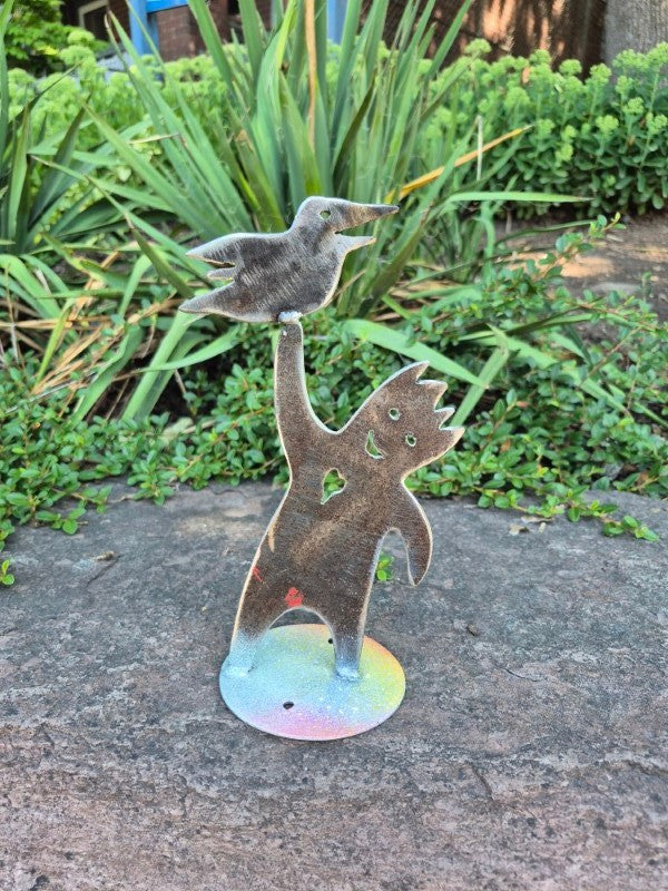 Heart Man With Bird Garden Statue, 5" x 9"