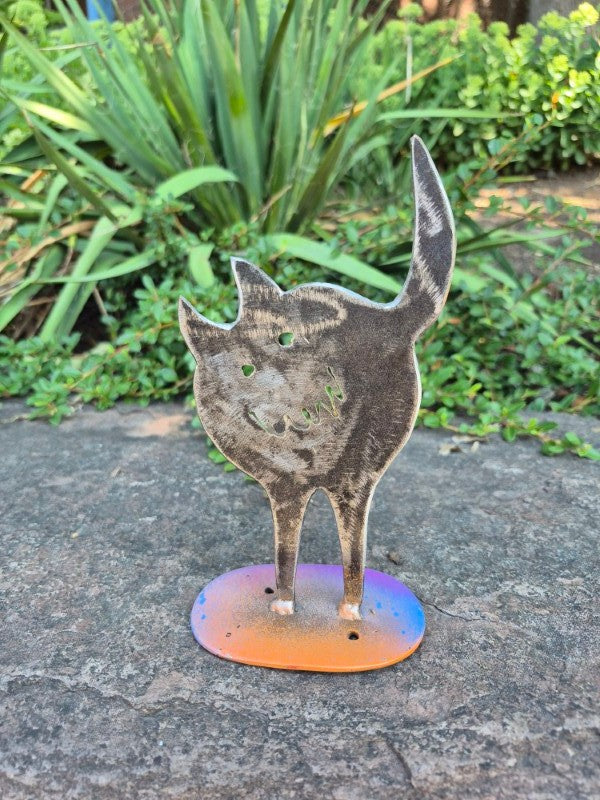 Orange Lavender Fat Cat Garden Statue, 4" x 7"
