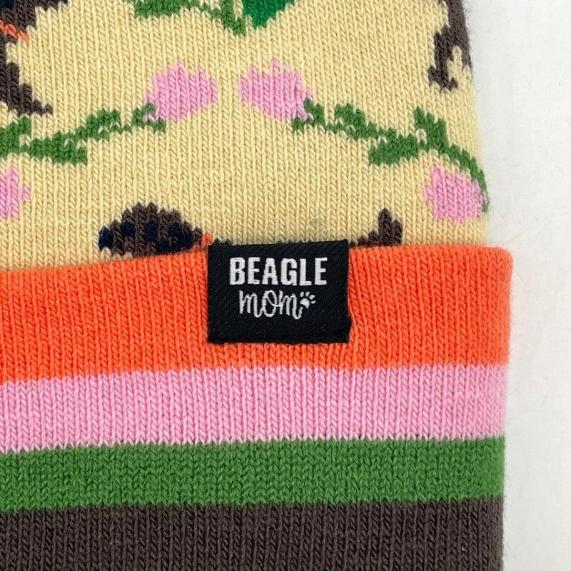 Floral Dog Print Knit Beanie