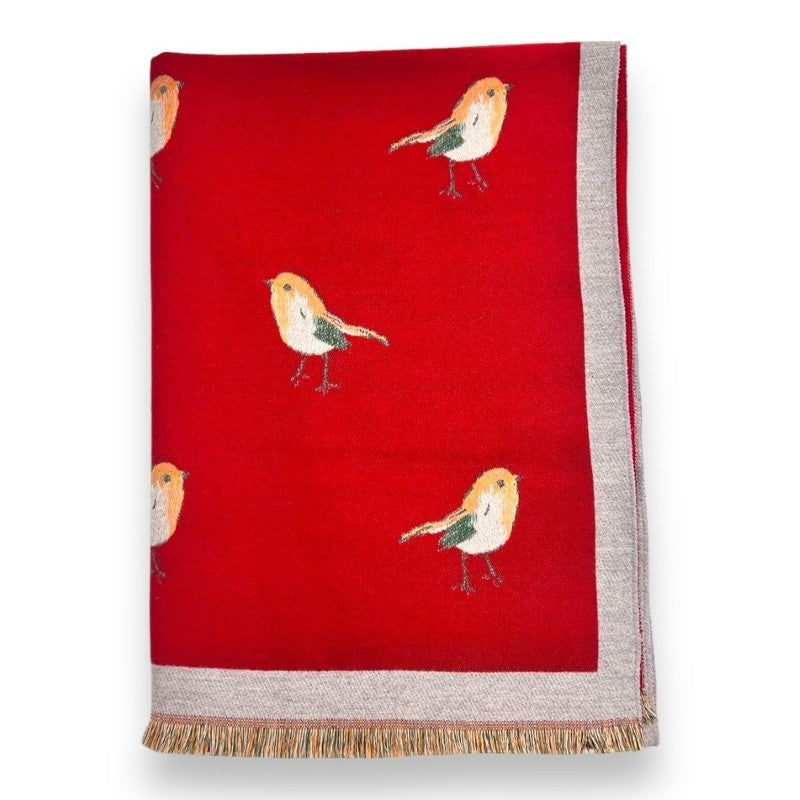 Red Robin Woven Print On Reversible Cashmeremix Scarf