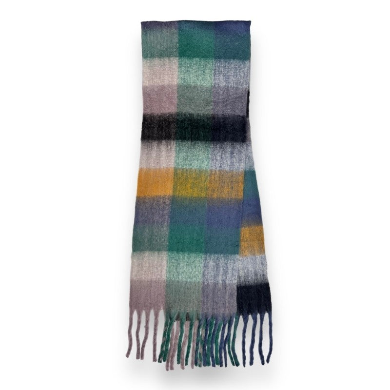 Multi Seagreen Soft Check Blanket Scarf Finished with Tassels