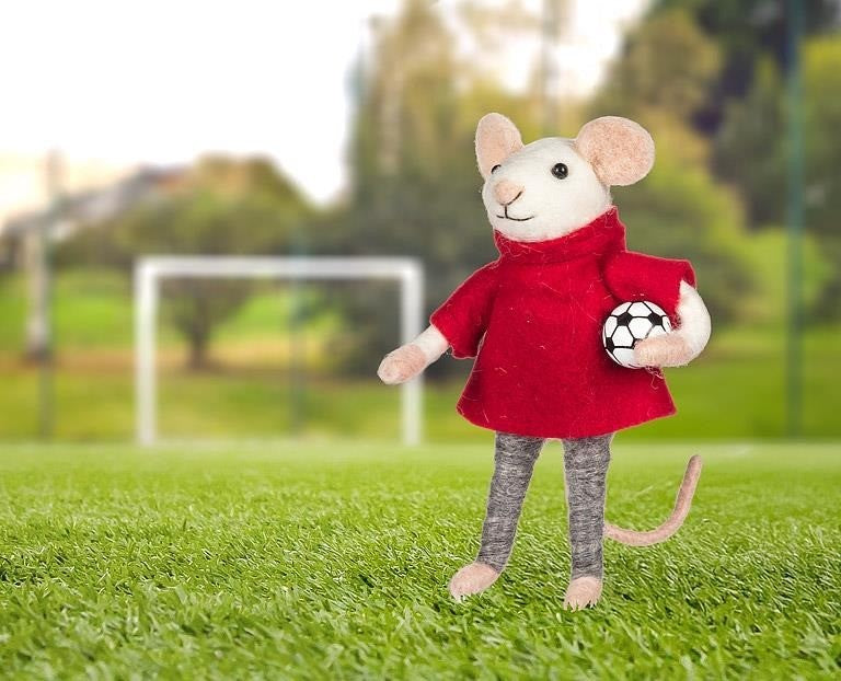 Soccer Mouse Ornament with Ball