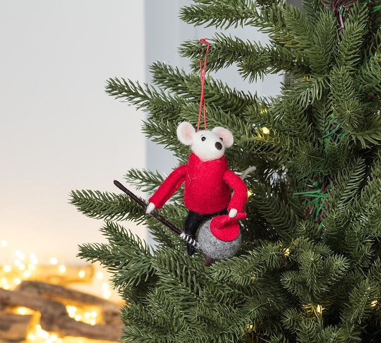 Curling Mouse Ornament