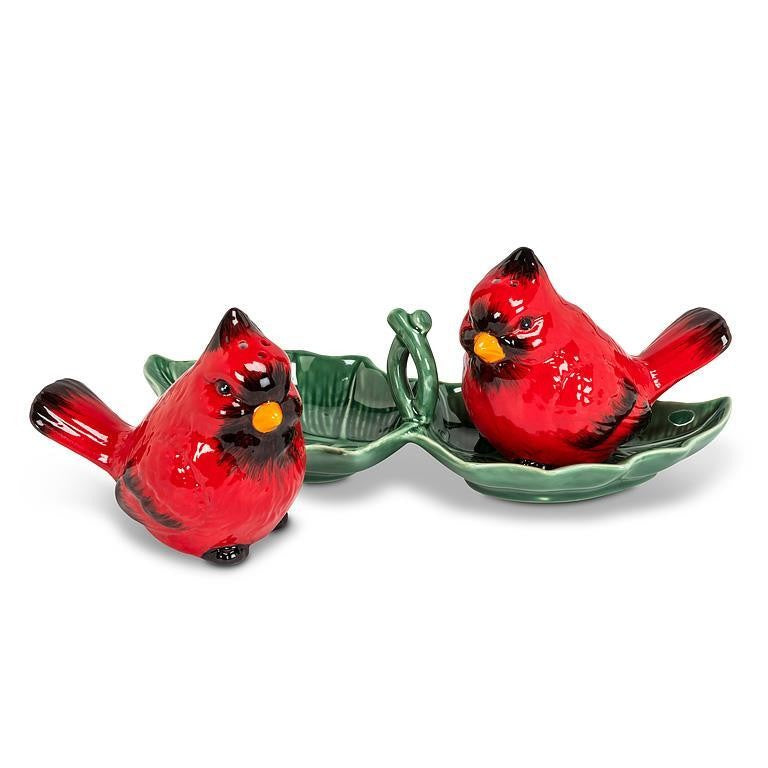 Cardinal on Holly Tray Salt &amp; Pepper