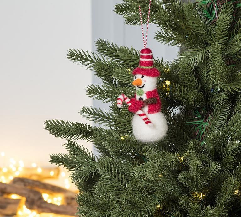 Snowman with Hat &amp; Candy Cane Ornament