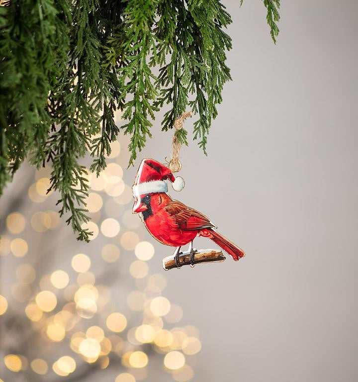 Cardinal in Santa Hat Ornament