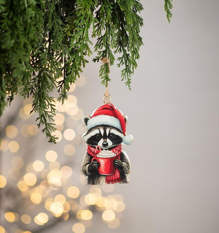 Raccoon in Santa Hat Ornament