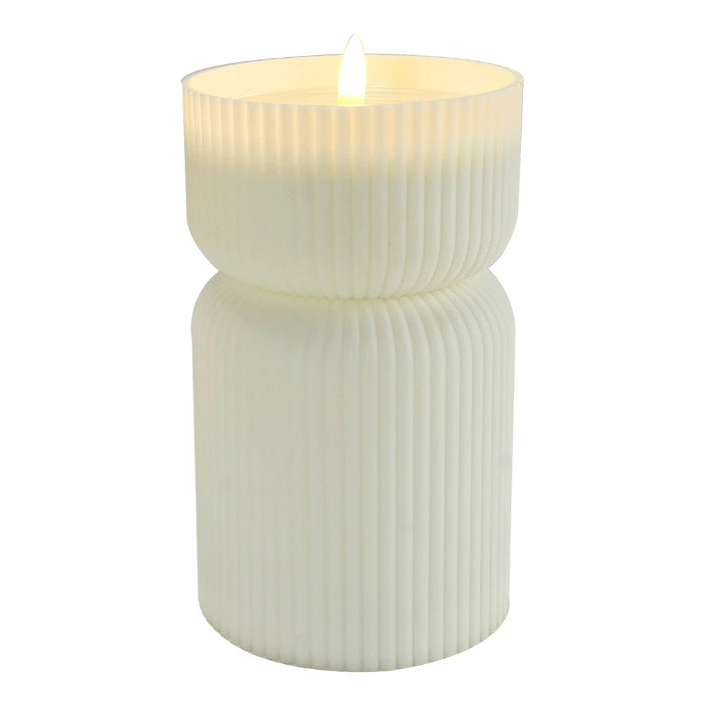 Ribbed 3D Flicker Flame LED Candle w/Timer