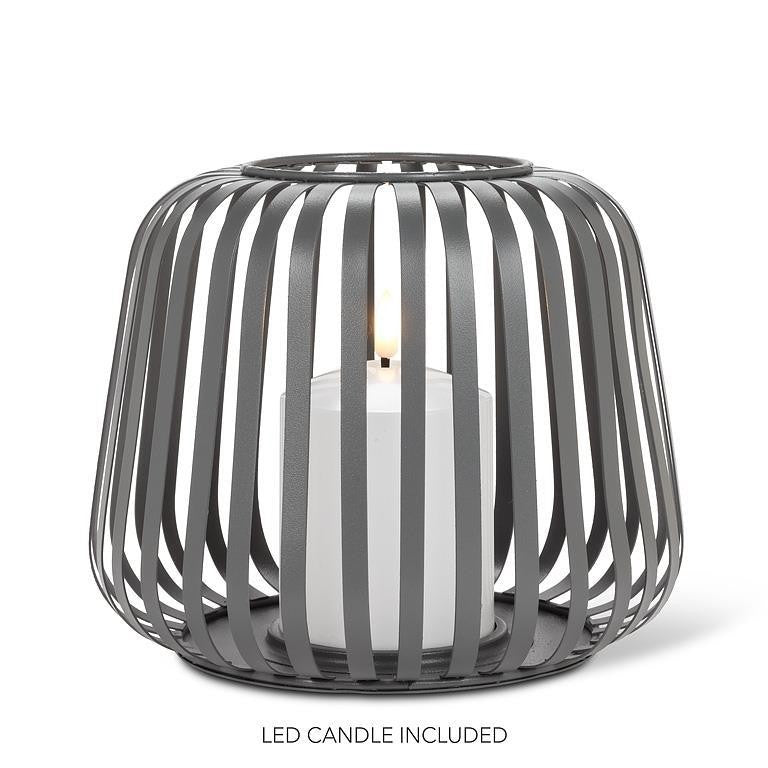 Grey Cage Lantern with LED Candle