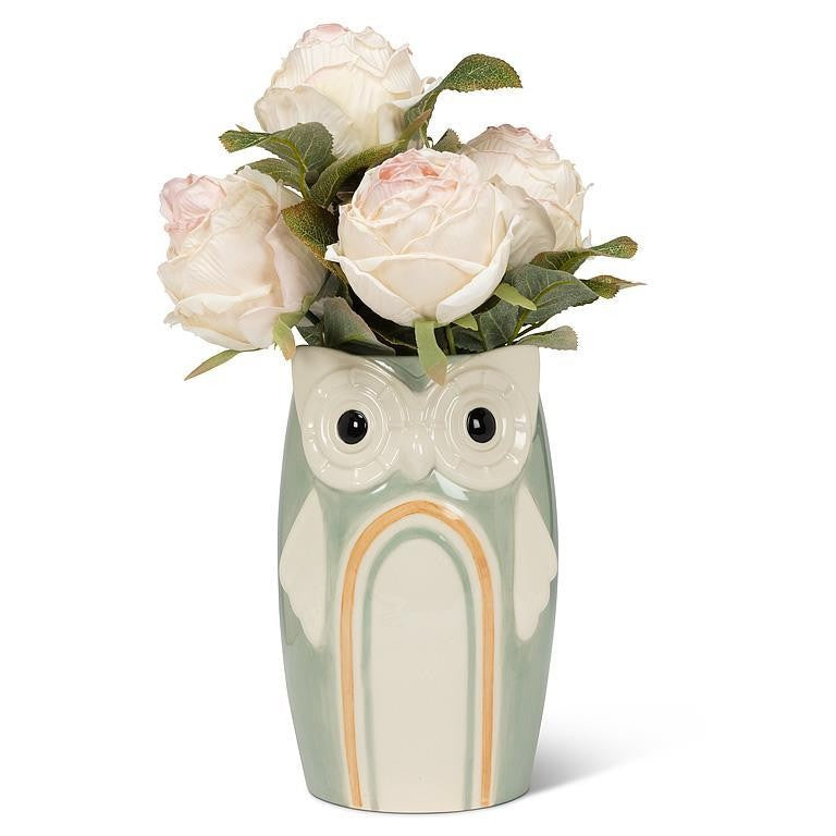 Blue Rainbow Owl Vase, 6"H