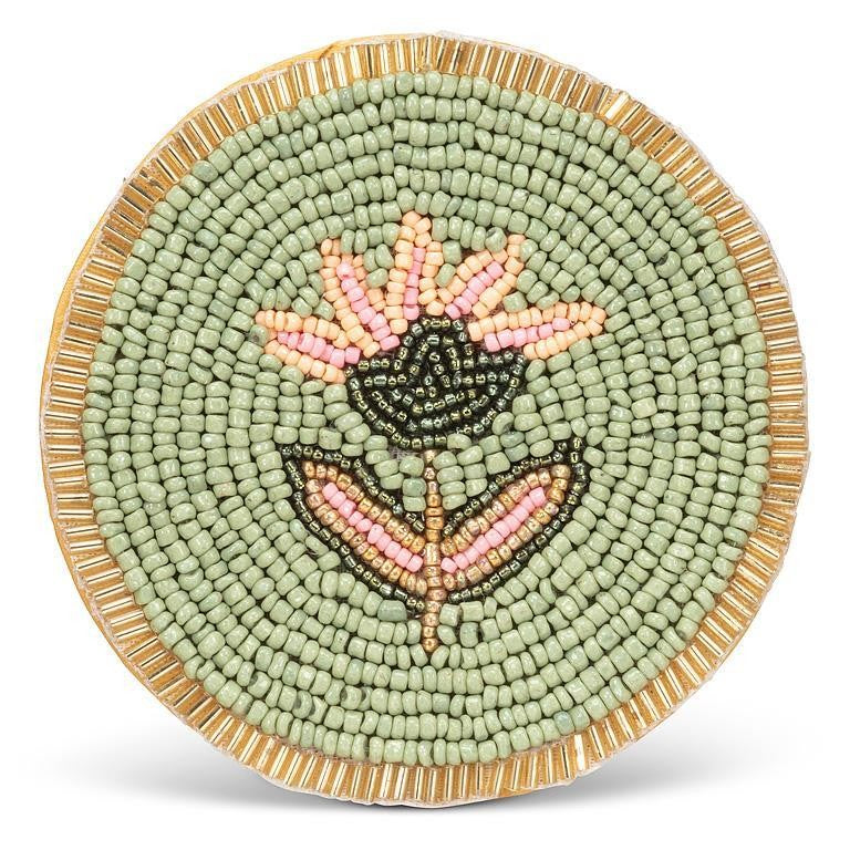 Beaded Floral Round Coaster. Set of 4