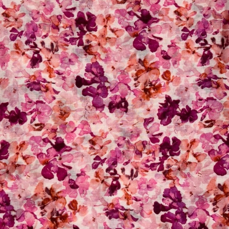 Pink Sweet Pea Flower Print Scarf Finished with Fringes