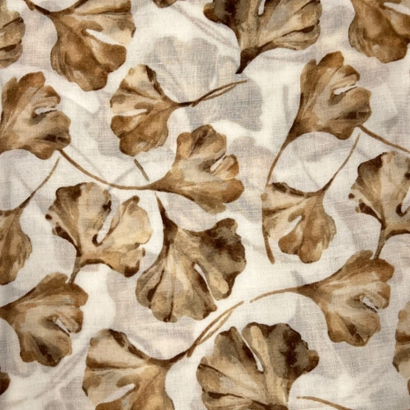 Beige Ginko Leaves Print Scarf