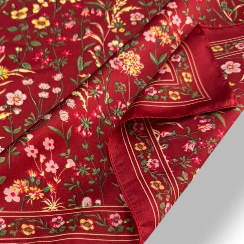 Ditsy Red Meadow Floral Square Scarf