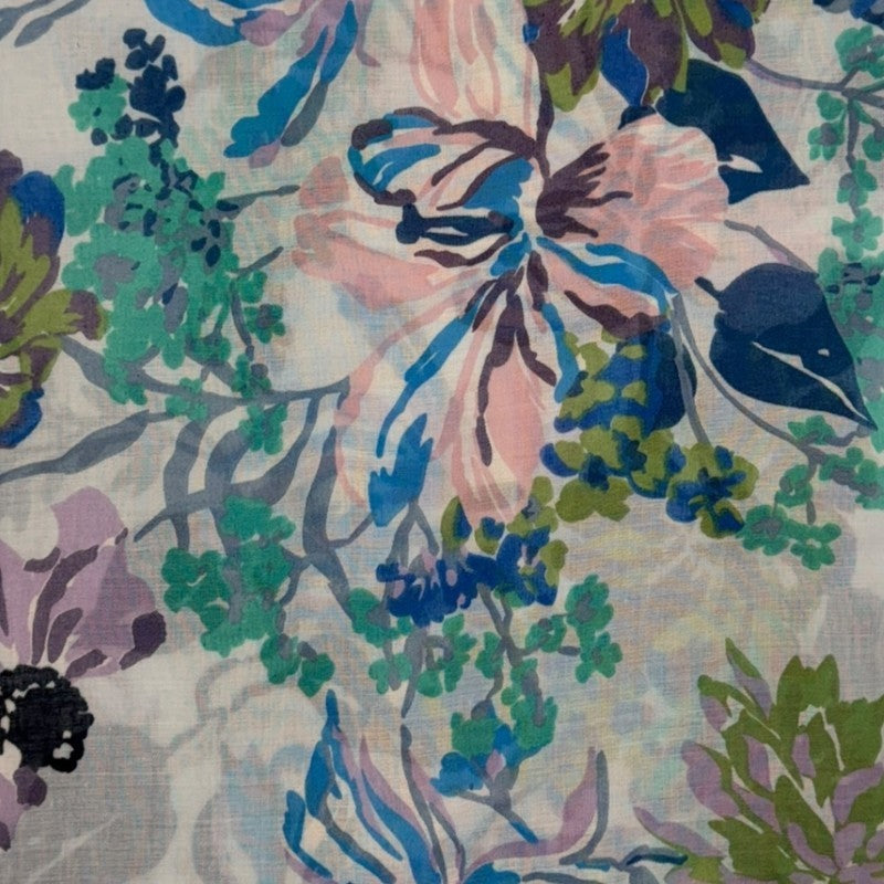 Blue Soft Vintage Floral Print Scarf