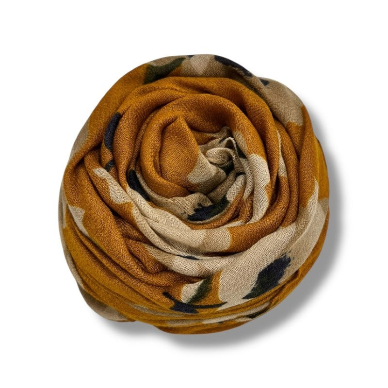Mustard Narcisses Flower Print Scarf