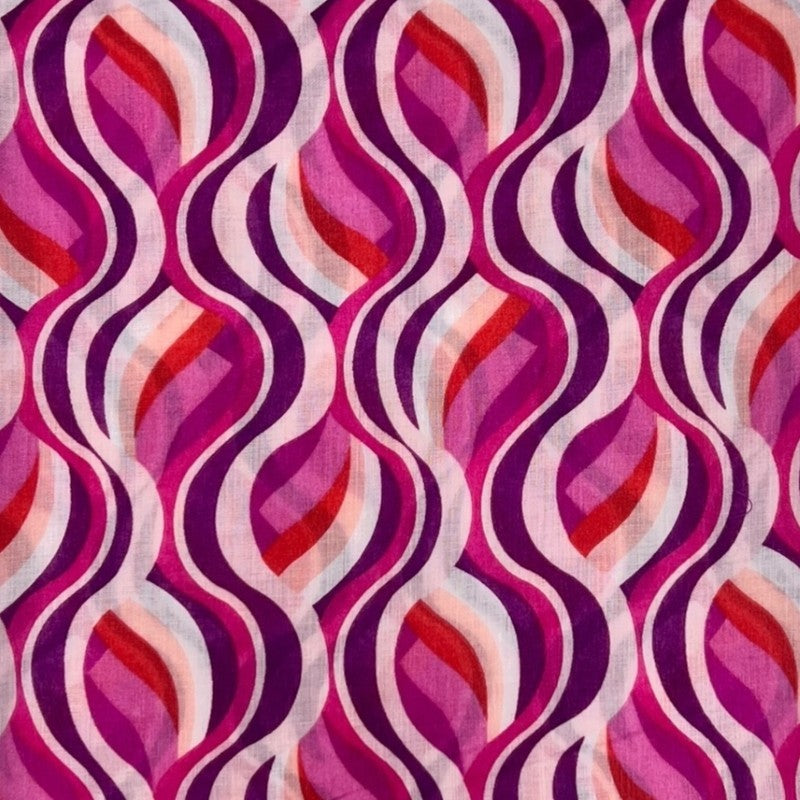 Pink Retro Swirl Waves Printed Scarf Finished with Tassels