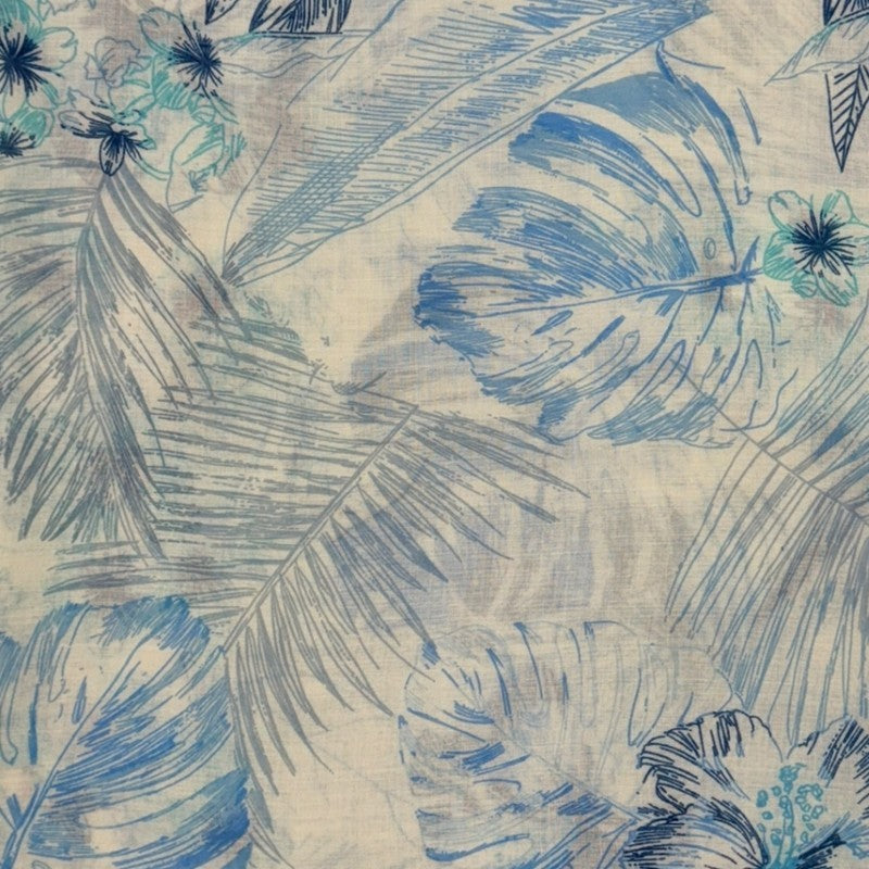 Blue Tropical Leaf &amp; Floral Print Tassel Scarf